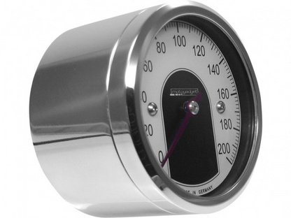 Compteur motoscope tiny 200mph; 200km/h; Couleur: Blanc/Aluminium Polished 49 mm