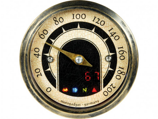 Compteur motoscope tiny vintage 200mph; 200km/h; Noir/Blanc Laiton 49 mm