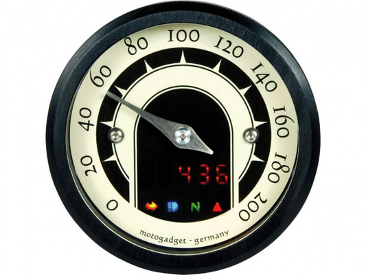 Compteur Motoscope tiny Speedster 200mph; 200km/h; Noir/Blanc Noir 49 mm