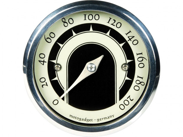 Compteur Motoscope tiny Speedster 200mph; 200km/h; Noir/Blanc Aluminum 49 mm